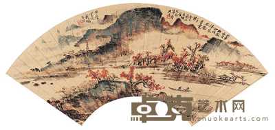 唐云 孙雪泥 钱瘦铁 秋江泛舟图 扇片 